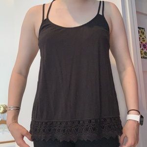 black tank top with lace detailing on bottom